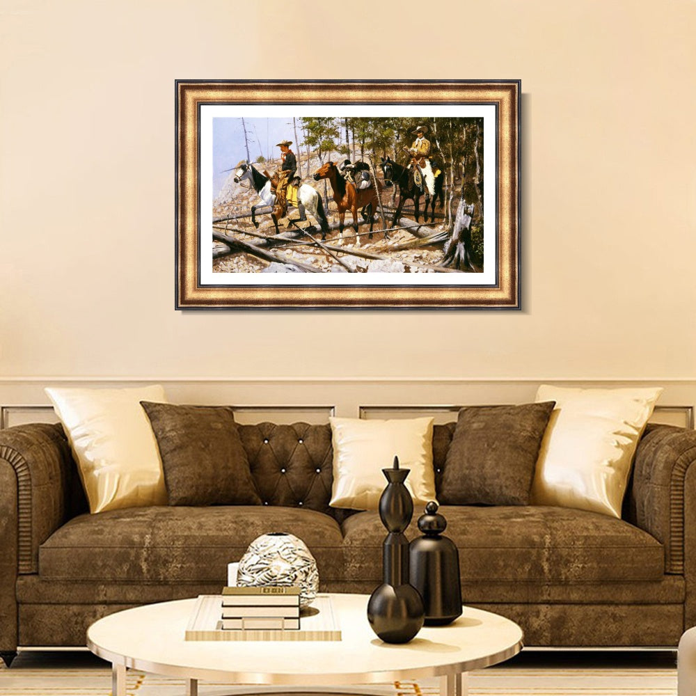 INVIN ART Framed Canvas Art Giclee Print Prospecting for Cattle Range, 1889 by Frederic Remington Wall Art