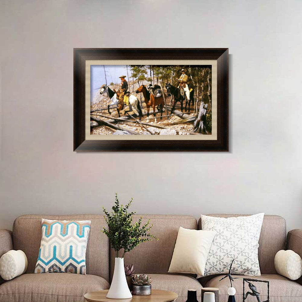 INVIN ART Framed Canvas Art Giclee Print Prospecting for Cattle Range, 1889 by Frederic Remington Wall Art