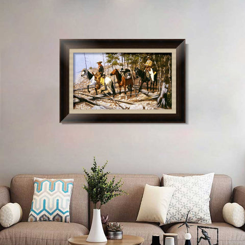 INVIN ART Framed Canvas Art Giclee Print Prospecting for Cattle Range, 1889 by Frederic Remington Wall Art Living Room Home Office Decorations