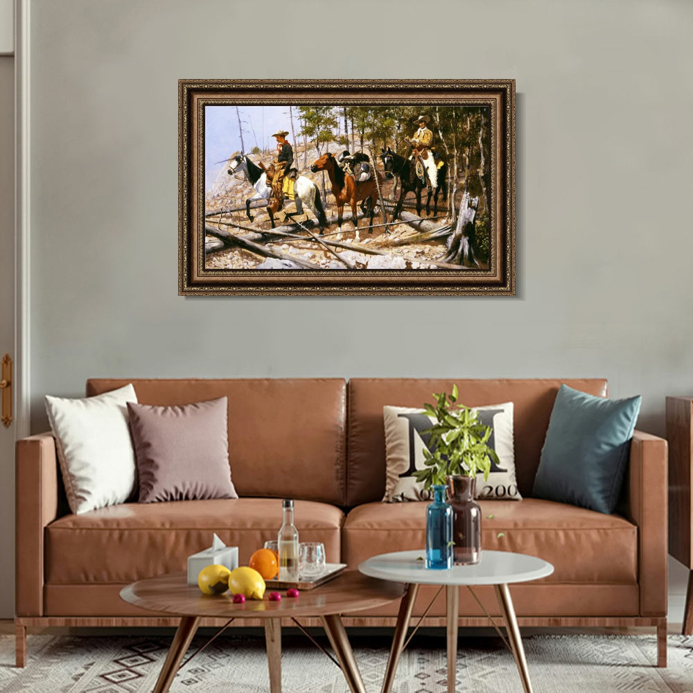 INVIN ART Framed Canvas Art Giclee Print Prospecting for Cattle Range, 1889 by Frederic Remington Wall Art