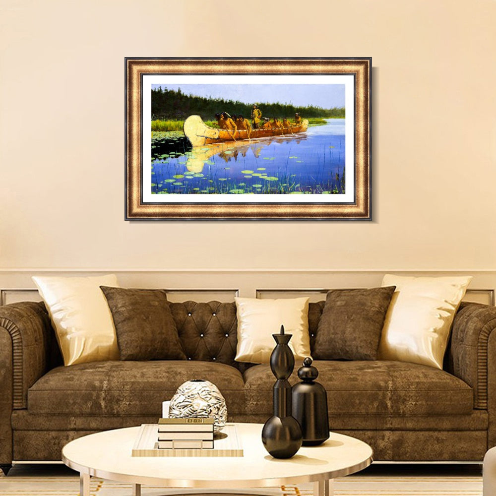 INVIN ART Framed Canvas Art Giclee Print Radisson and Groseilliers by Frederic Remington Wall Art