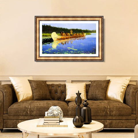 INVIN ART Framed Canvas Art Giclee Print Radisson and Groseilliers by Frederic Remington Wall Art Living Room Home Office Decorations