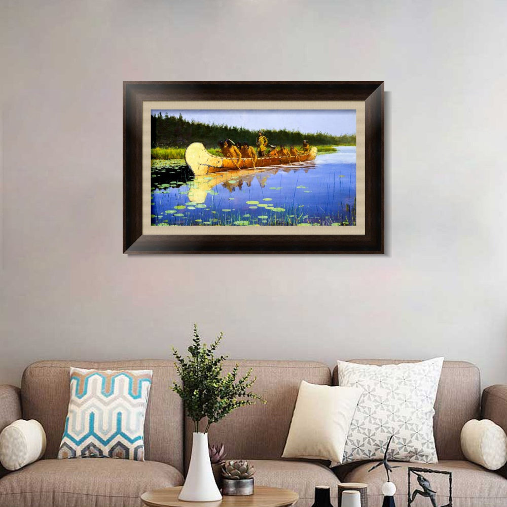 INVIN ART Framed Canvas Art Giclee Print Radisson and Groseilliers by Frederic Remington Wall Art