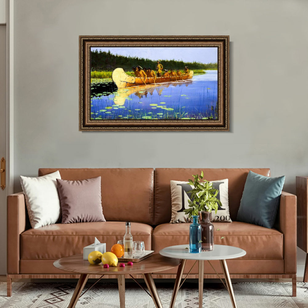 INVIN ART Framed Canvas Art Giclee Print Radisson and Groseilliers by Frederic Remington Wall Art