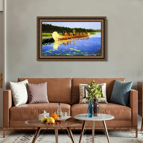 INVIN ART Framed Canvas Art Giclee Print Radisson and Groseilliers by Frederic Remington Wall Art Living Room Home Office Decorations