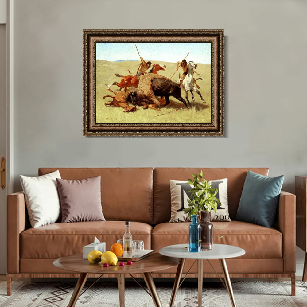 INVIN ART Framed Canvas Art Giclee Print The Buffalo Hunt by Frederic Remington Wall Art
