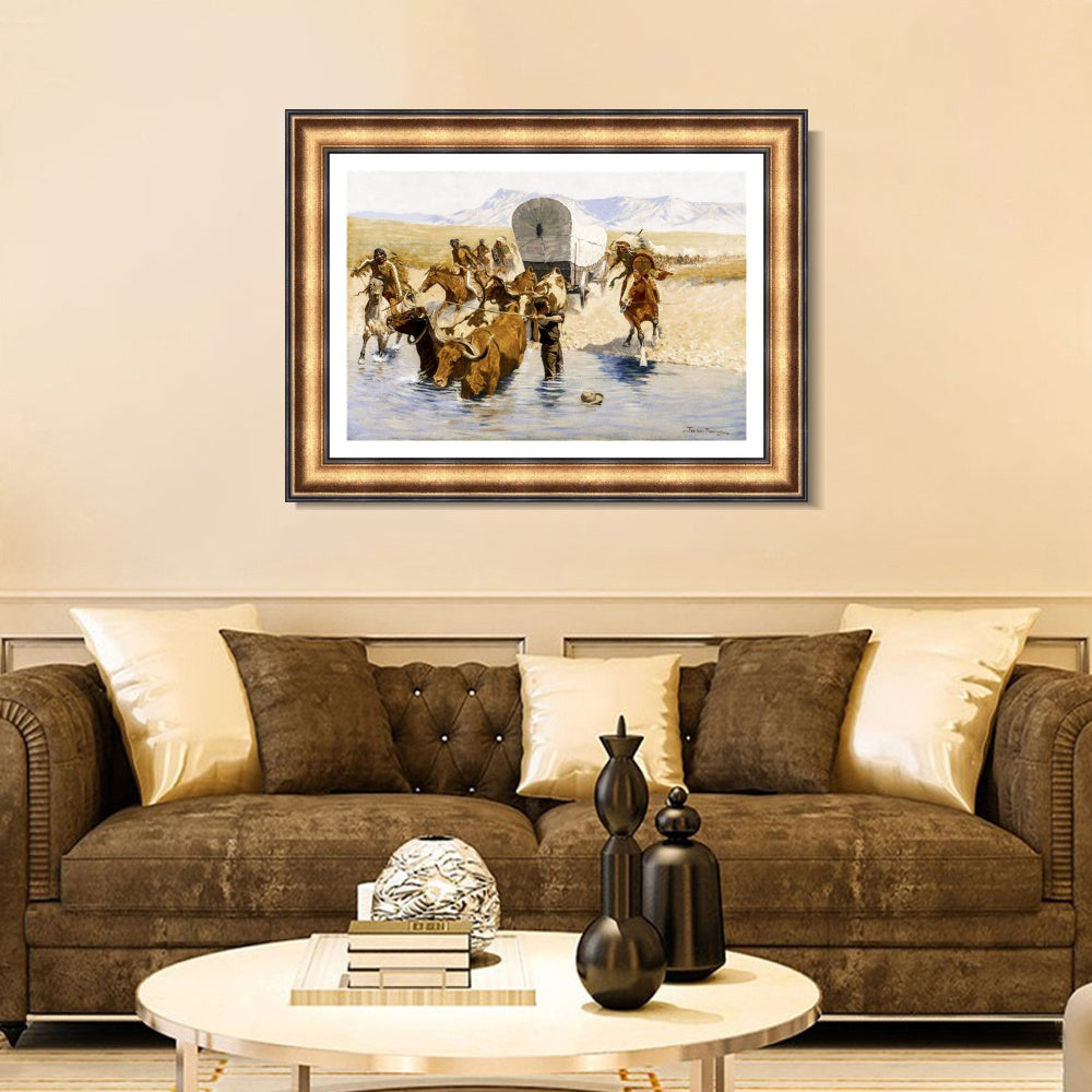 INVIN ART Framed Canvas Art Giclee Print The Emigrants by Frederic Remington Wall Art