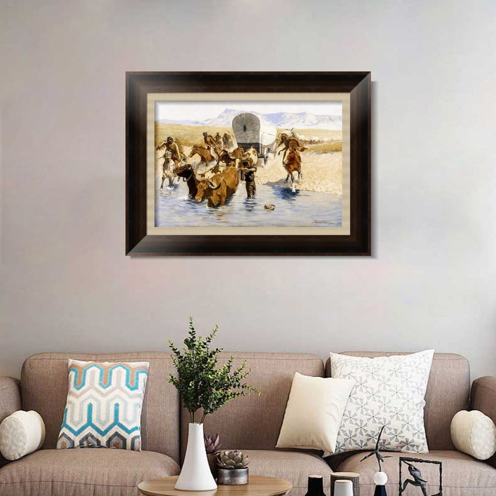 INVIN ART Framed Canvas Art Giclee Print The Emigrants by Frederic Remington Wall Art