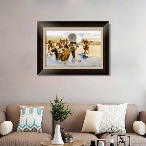 INVIN ART Framed Canvas Art Giclee Print The Emigrants by Frederic Remington Wall Art Living Room Home Office Decorations