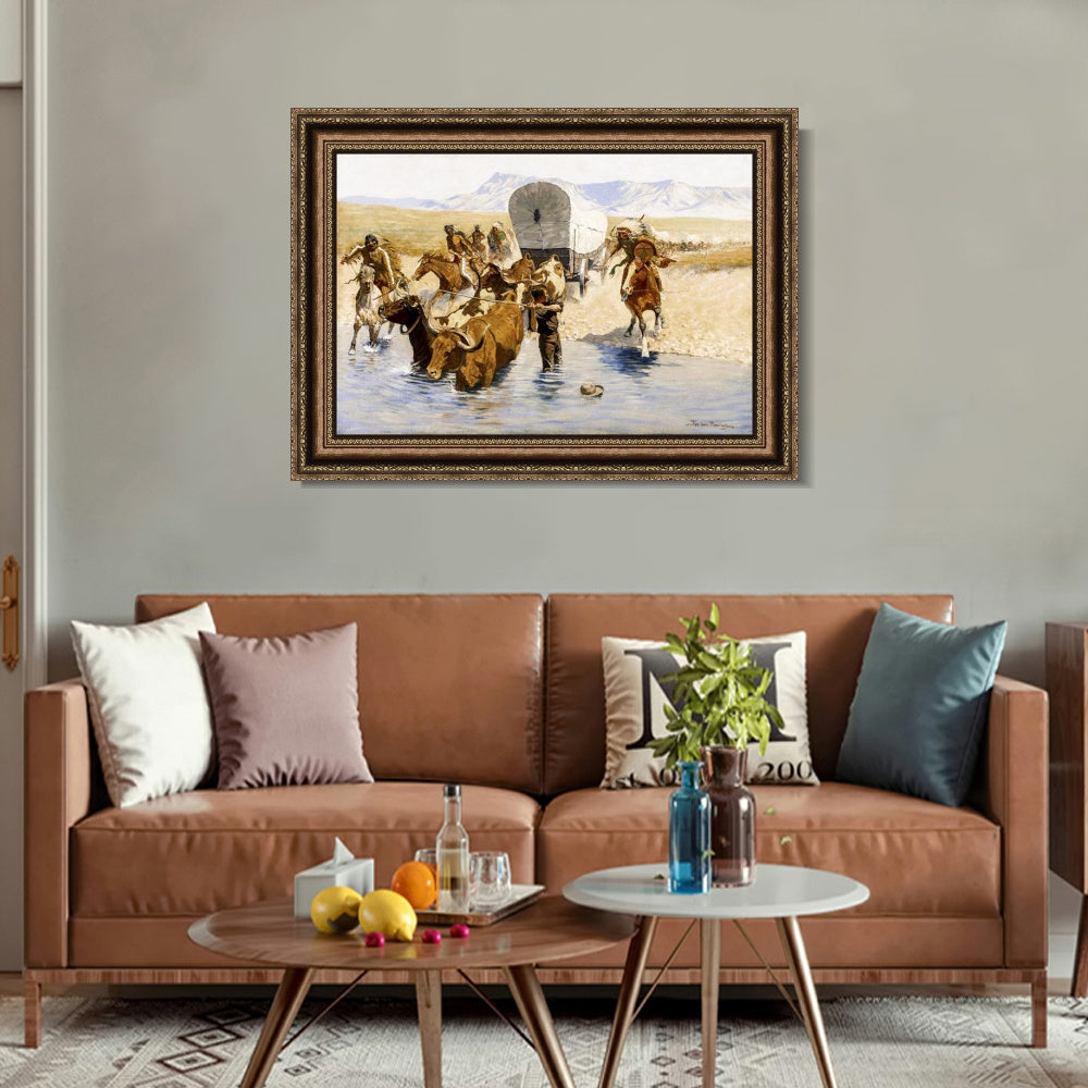 INVIN ART Framed Canvas Art Giclee Print The Emigrants by Frederic Remington Wall Art