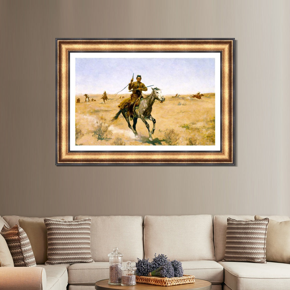 INVIN ART Framed Canvas Art Giclee Print The Flight by Frederic Remington Wall Art