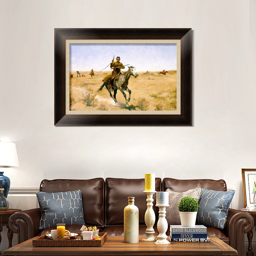 INVIN ART Framed Canvas Art Giclee Print The Flight by Frederic Remington Wall Art