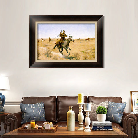INVIN ART Framed Canvas Art Giclee Print The Flight by Frederic Remington Wall Art Living Room Home Office Decorations