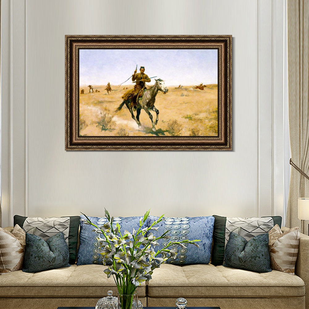 INVIN ART Framed Canvas Art Giclee Print The Flight by Frederic Remington Wall Art