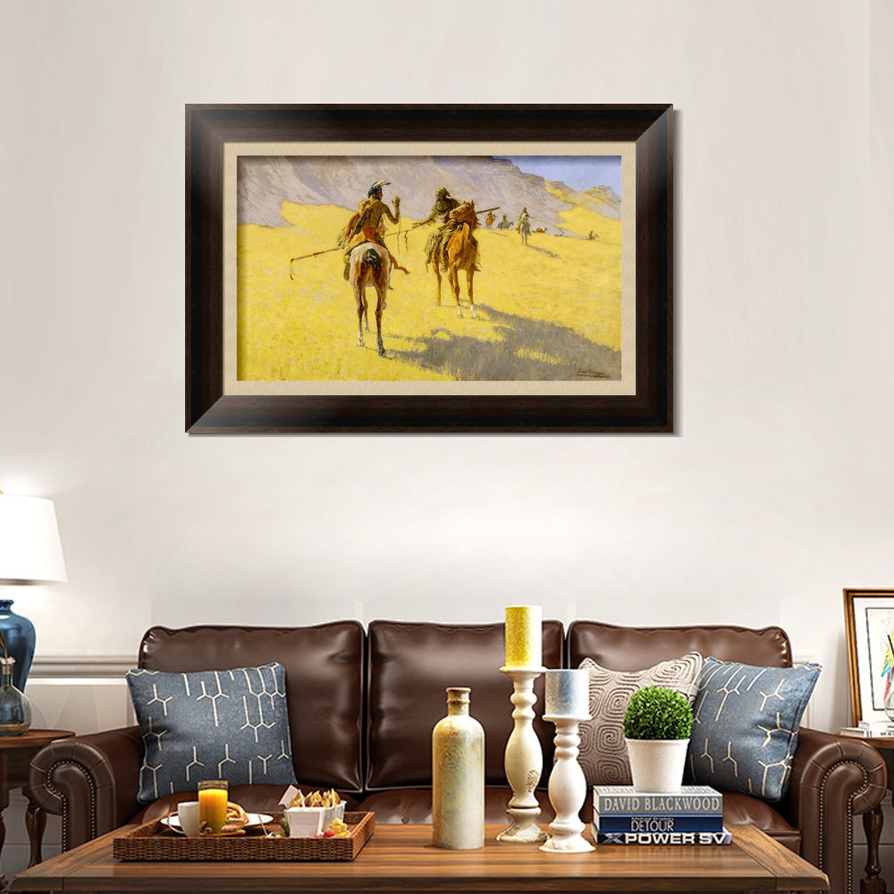 INVIN ART Framed Canvas Art Giclee Print The Parley by Frederic Remington Wall Art