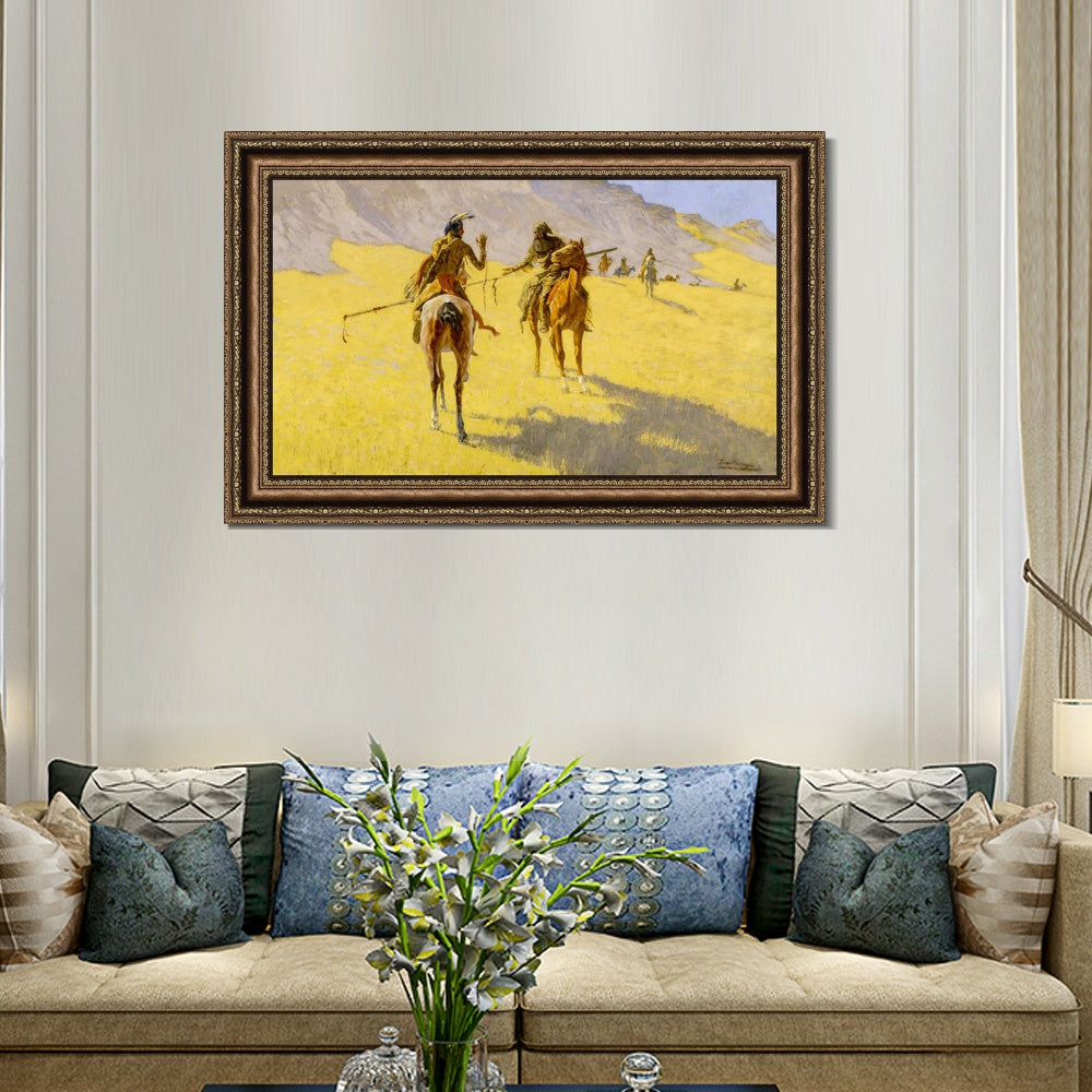 INVIN ART Framed Canvas Art Giclee Print The Parley by Frederic Remington Wall Art