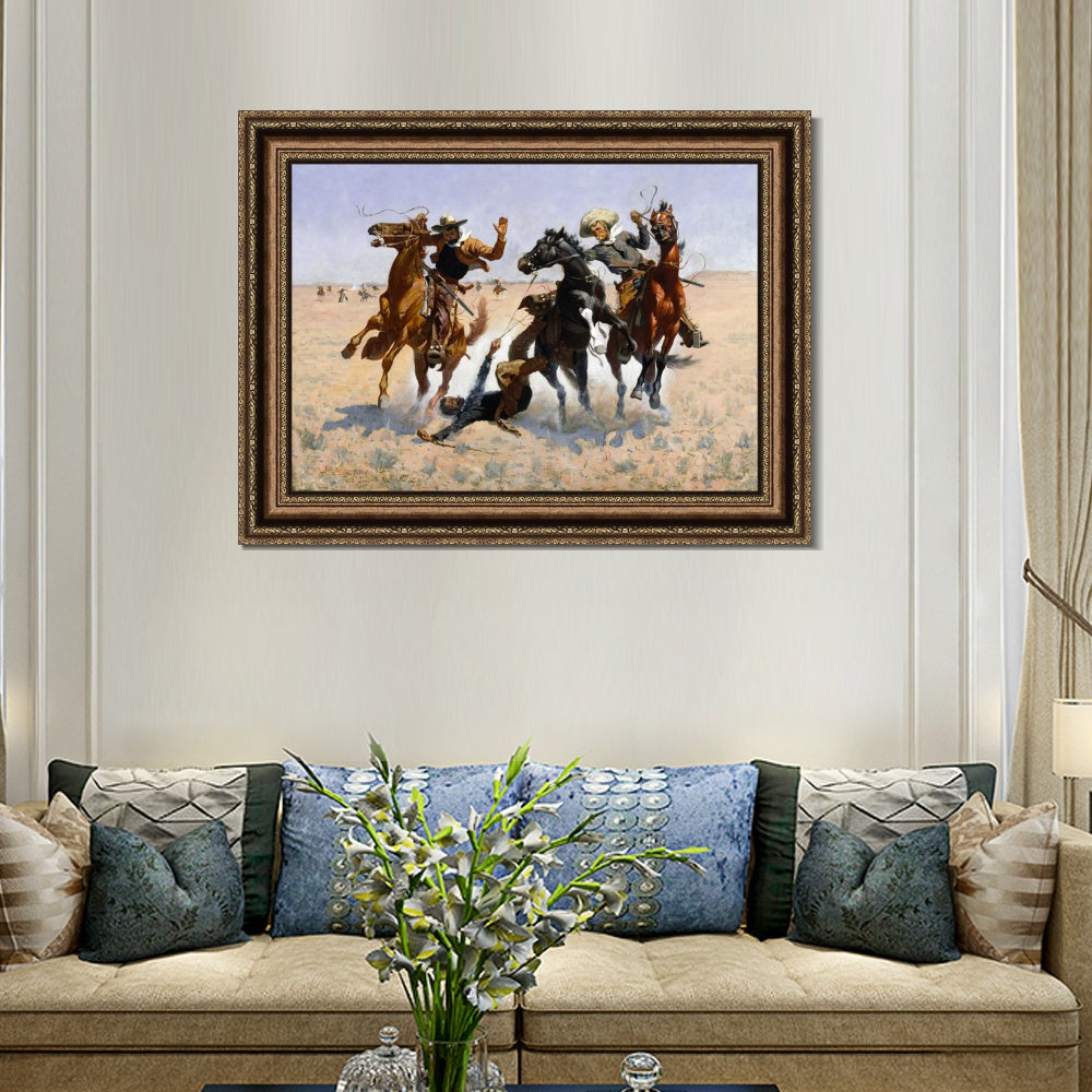 INVIN ART Framed Canvas Art Giclee Print Aiding a Comrade by Frederic Remington Wall Art