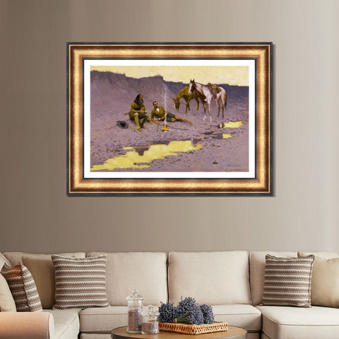 INVIN ART Framed Canvas Art Giclee Print A New Year on the Cimarron by Frederic Remington Wall Art Living Room Home Office Decorations