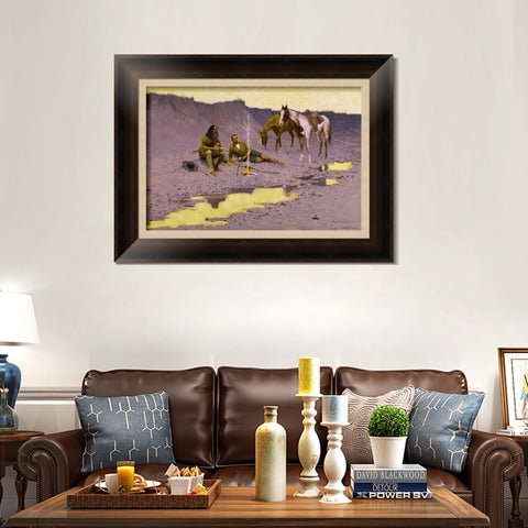 INVIN ART Framed Canvas Art Giclee Print A New Year on the Cimarron by Frederic Remington Wall Art Living Room Home Office Decorations