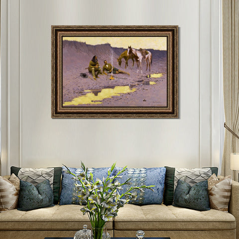 INVIN ART Framed Canvas Art Giclee Print A New Year on the Cimarron by Frederic Remington Wall Art Living Room Home Office Decorations