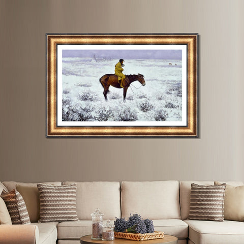 INVIN ART Framed Canvas Art Giclee Print The Herd Boy by Frederic Remington Wall Art Living Room Home Office Decorations