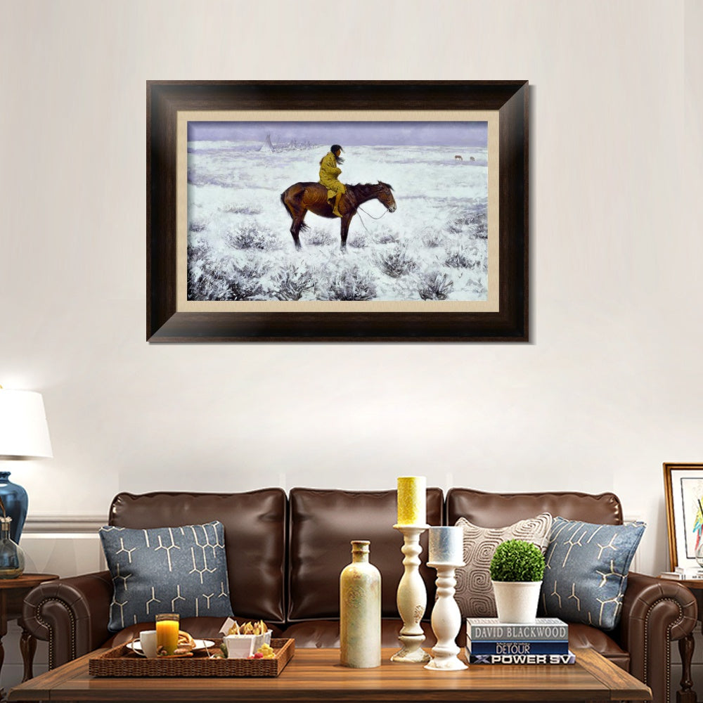 INVIN ART Framed Canvas Art Giclee Print The Herd Boy by Frederic Remington Wall Art