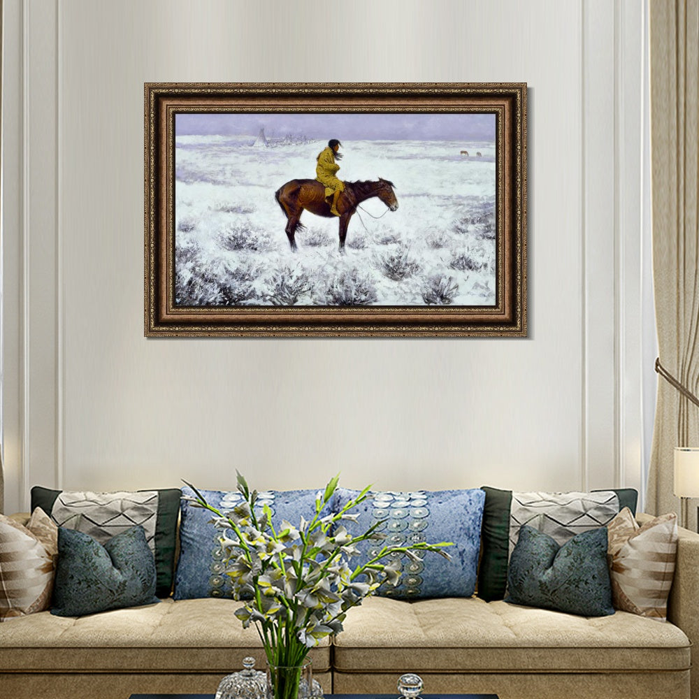 INVIN ART Framed Canvas Art Giclee Print The Herd Boy by Frederic Remington Wall Art