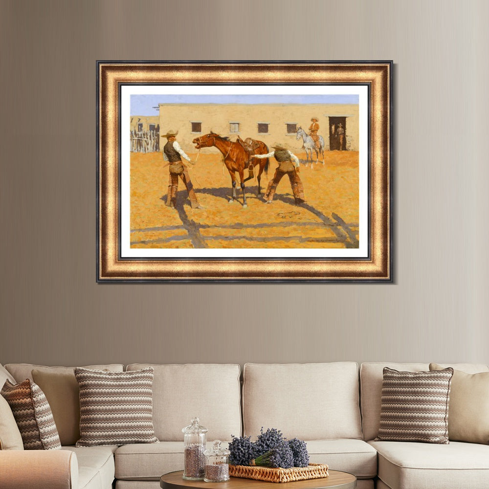 INVIN ART Framed Canvas Art Giclee Print His First Leson, 1903 by Frederic Remington Wall Art