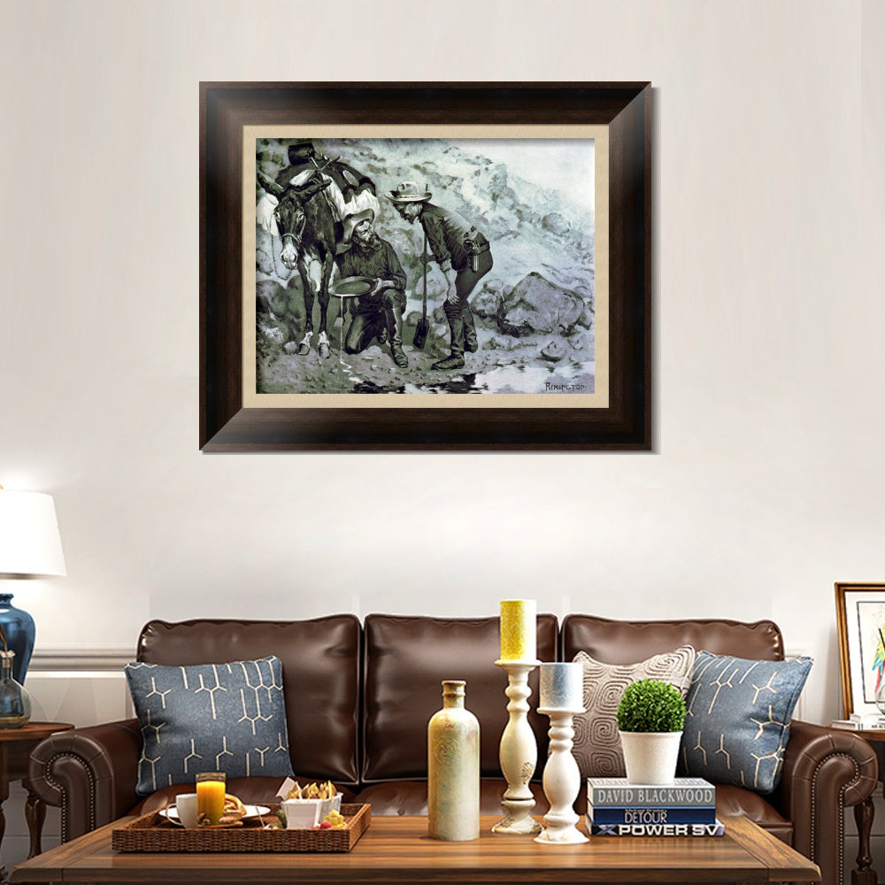 INVIN ART Framed Canvas Art Giclee Print Miners Prospecting by Frederic Remington Wall Art