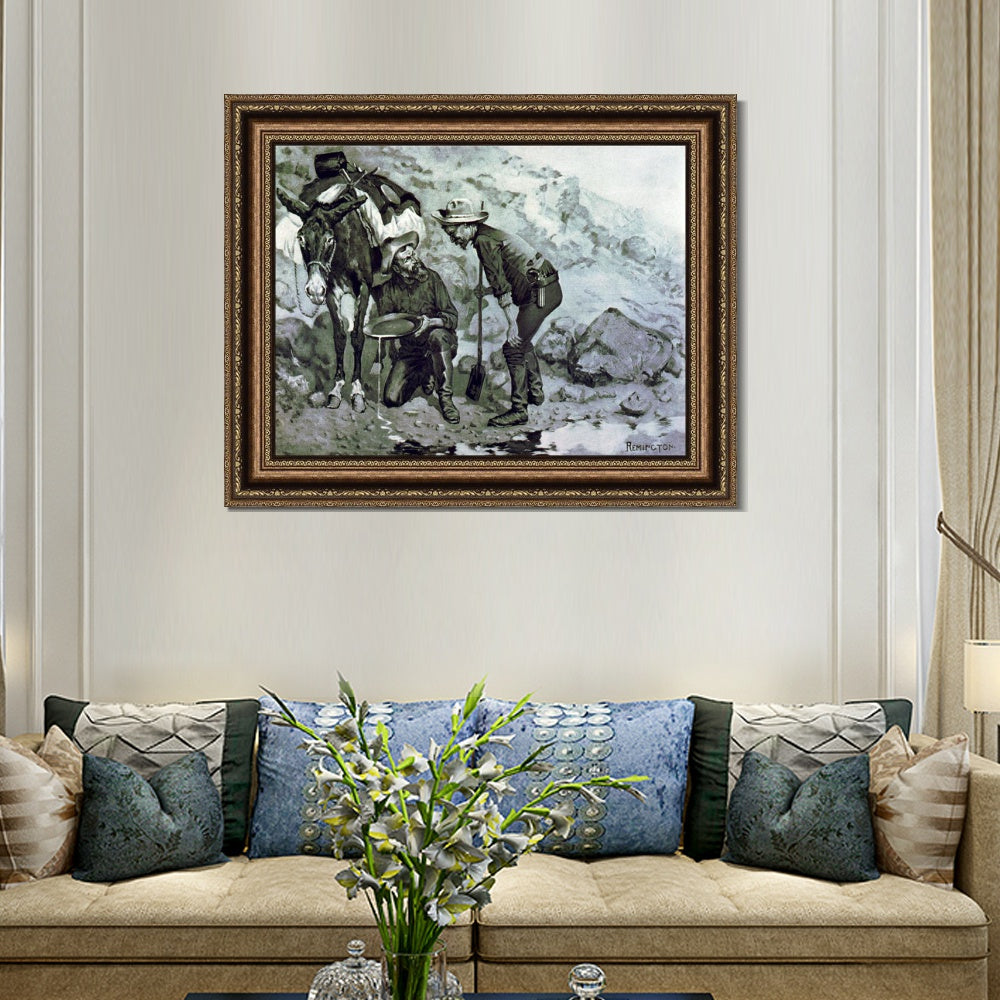 INVIN ART Framed Canvas Art Giclee Print Miners Prospecting by Frederic Remington Wall Art