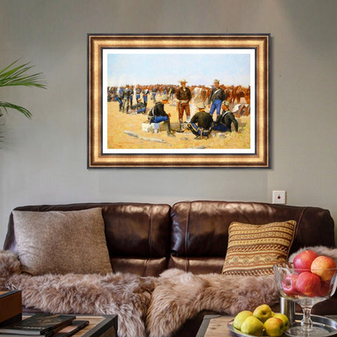 INVIN ART Framed Canvas Art Giclee Print A Cavalrymans Breakfast on the Plains, 1892 by Frederic Remington Wall Art Living Room Home Office Decorations