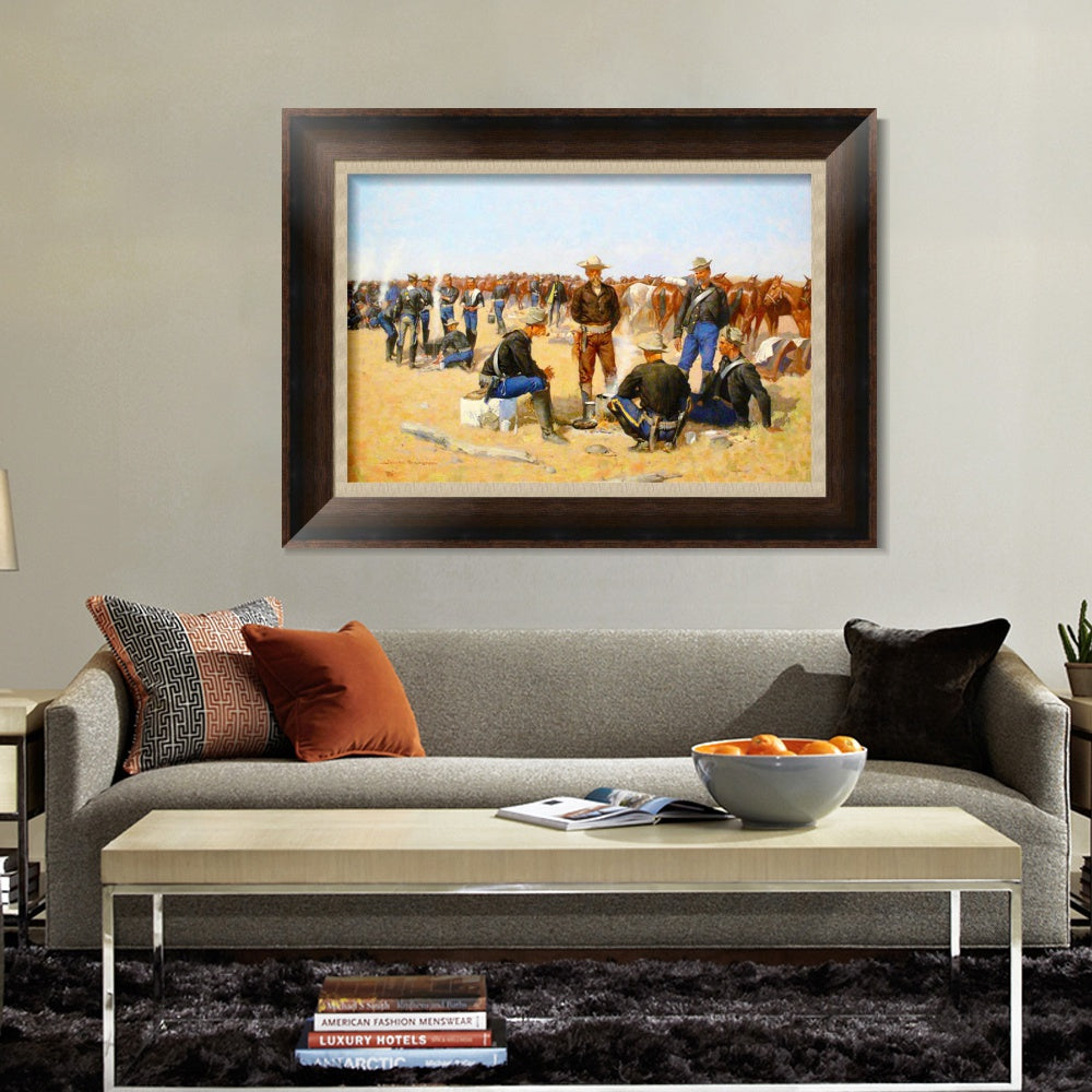 INVIN ART Framed Canvas Art Giclee Print A Cavalrymans Breakfast on the Plains, 1892 by Frederic Remington Wall Art Living Room Home Office Decorations