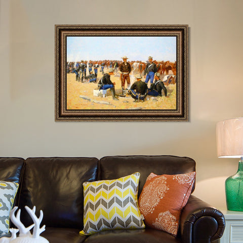 INVIN ART Framed Canvas Art Giclee Print A Cavalrymans Breakfast on the Plains, 1892 by Frederic Remington Wall Art Living Room Home Office Decorations