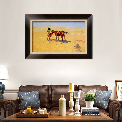 INVIN ART Framed Canvas Art Giclee Print Down,1905-1906 by Frederic Remington Wall Art Living Room Home Office Decorations