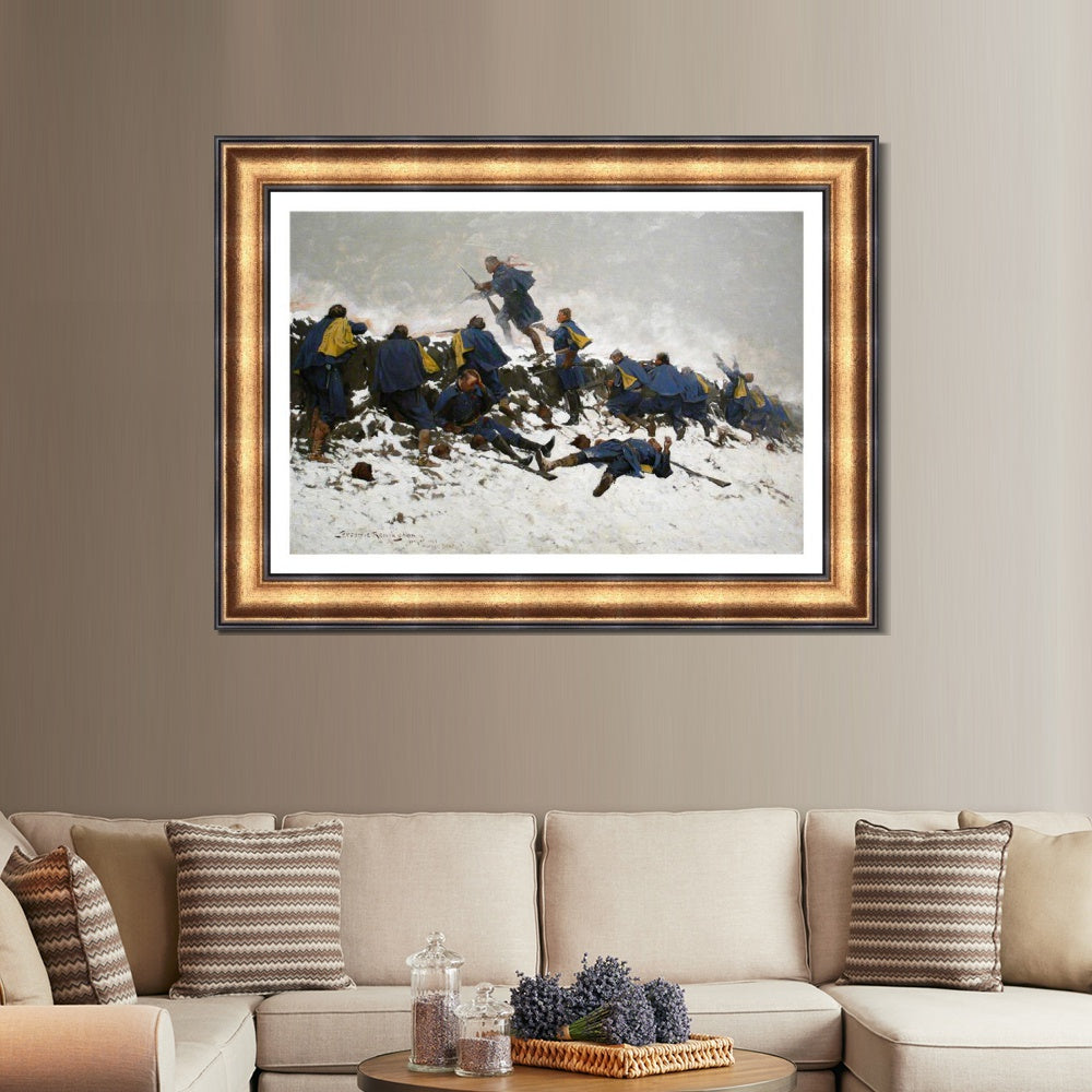 INVIN ART Framed Canvas Art Giclee Print Through the Smoke Sprang the Daring Soldier, 1897 by Frederic Remington