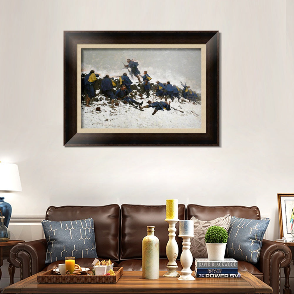 INVIN ART Framed Canvas Art Giclee Print Through the Smoke Sprang the Daring Soldier, 1897 by Frederic Remington