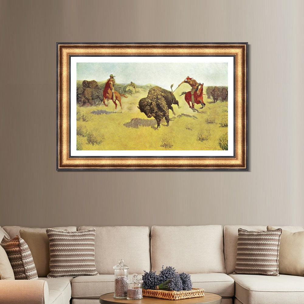 INVIN ART Framed Canvas Art Giclee Print Buffalo Runners by Frederic Remington Wall Art