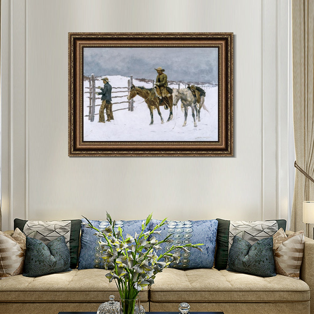 INVIN ART Framed Canvas Art Giclee Print The Fall of the Cowboy, 1895 by Frederic Remington Wall Art