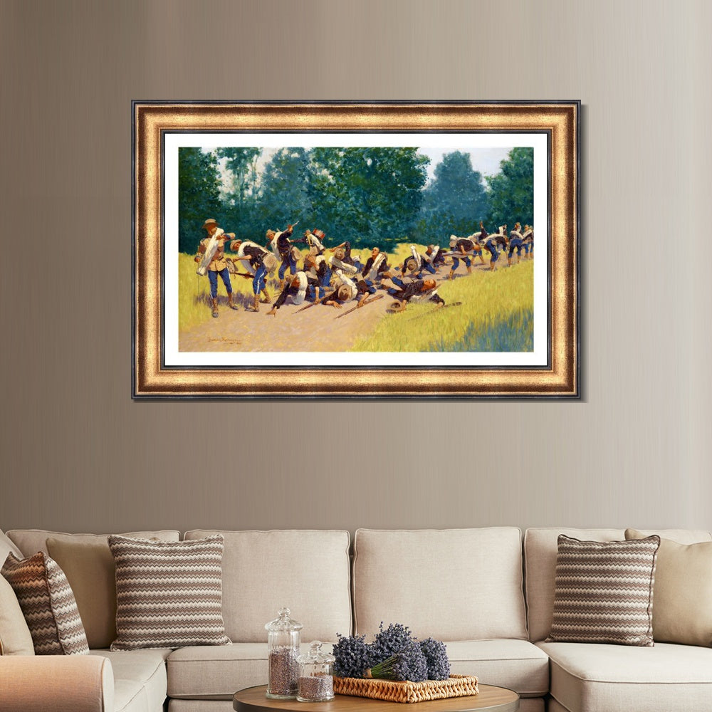 INVIN ART Framed Canvas Art Giclee Print The Scream of Shrapnel at San Juan Hill by Frederic Remington Wall Art