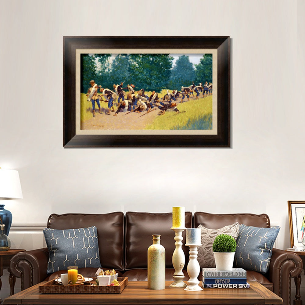 INVIN ART Framed Canvas Art Giclee Print The Scream of Shrapnel at San Juan Hill by Frederic Remington Wall Art