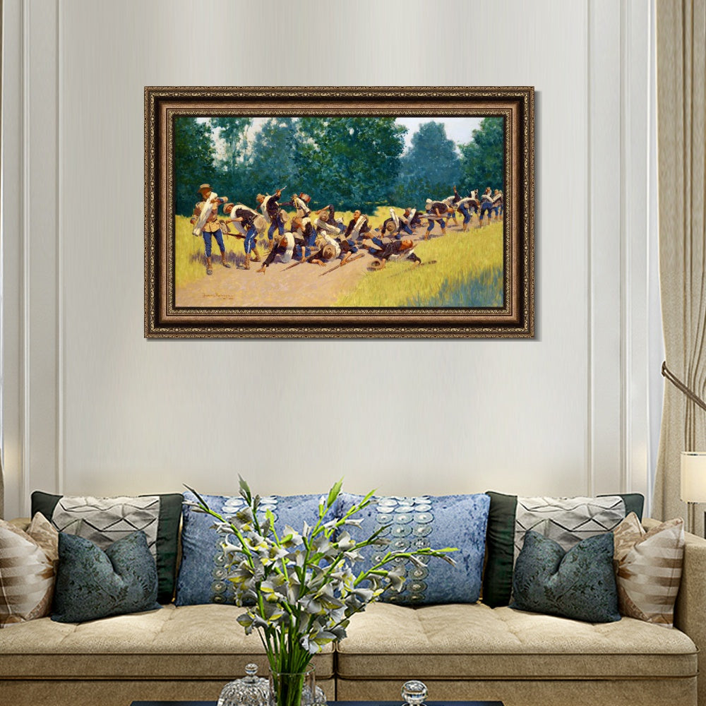 INVIN ART Framed Canvas Art Giclee Print The Scream of Shrapnel at San Juan Hill by Frederic Remington Wall Art