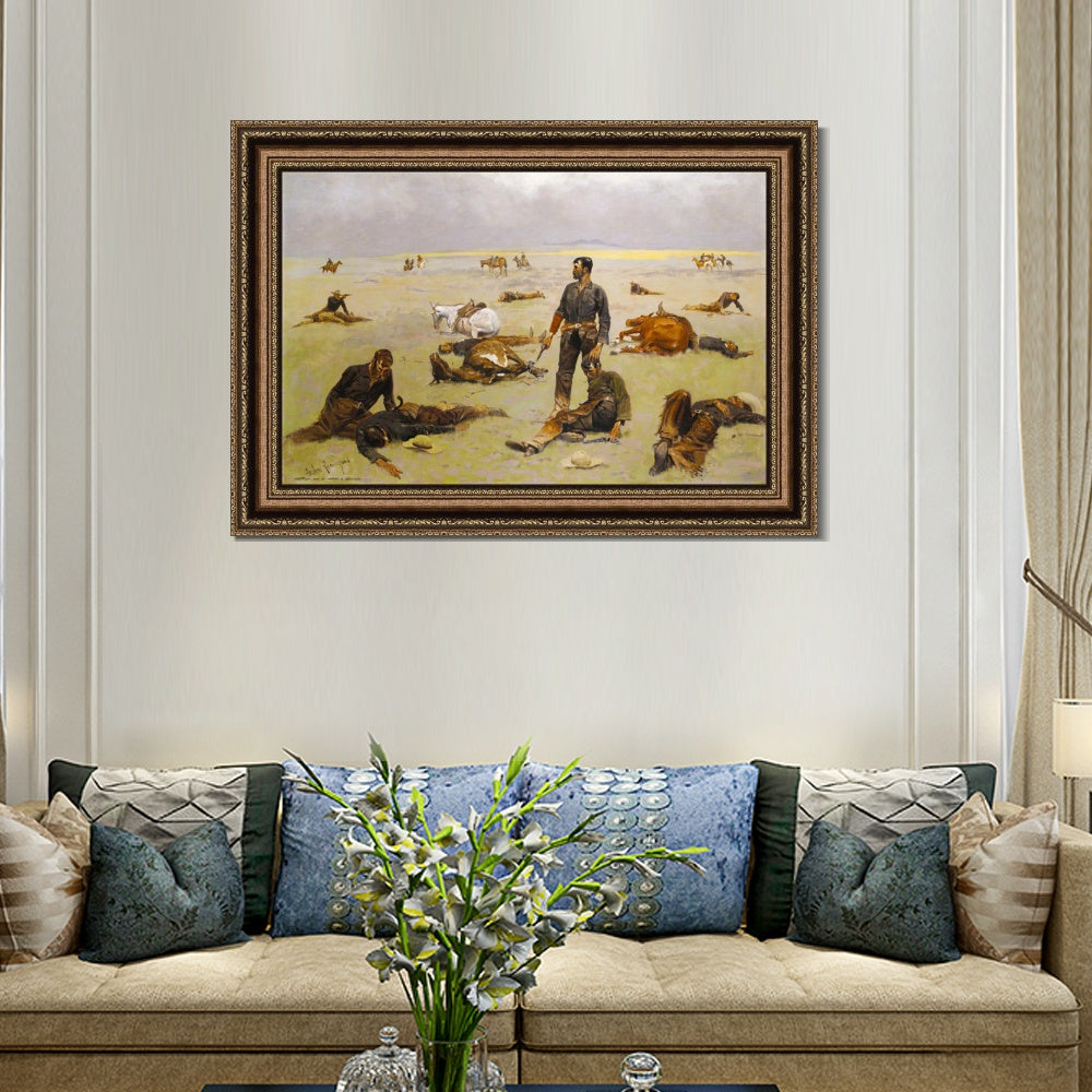 INVIN ART Framed Canvas Art Giclee Print What an Unbranded Cow Has Cost by Frederic Remington Wall Art