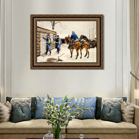 INVIN ART Framed Canvas Art Giclee Print Arresting the Deserter by Frederic Remington Wall Art Living Room Home Office Decorations