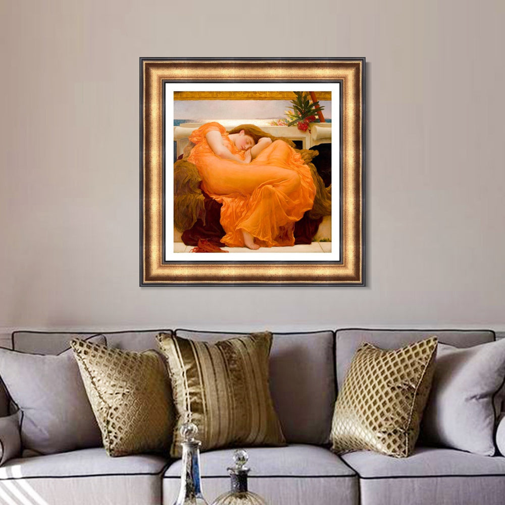 INVIN ART Framed Canvas Art Giclee Print Flaming June by Lord Frederick Leighton Wall Art