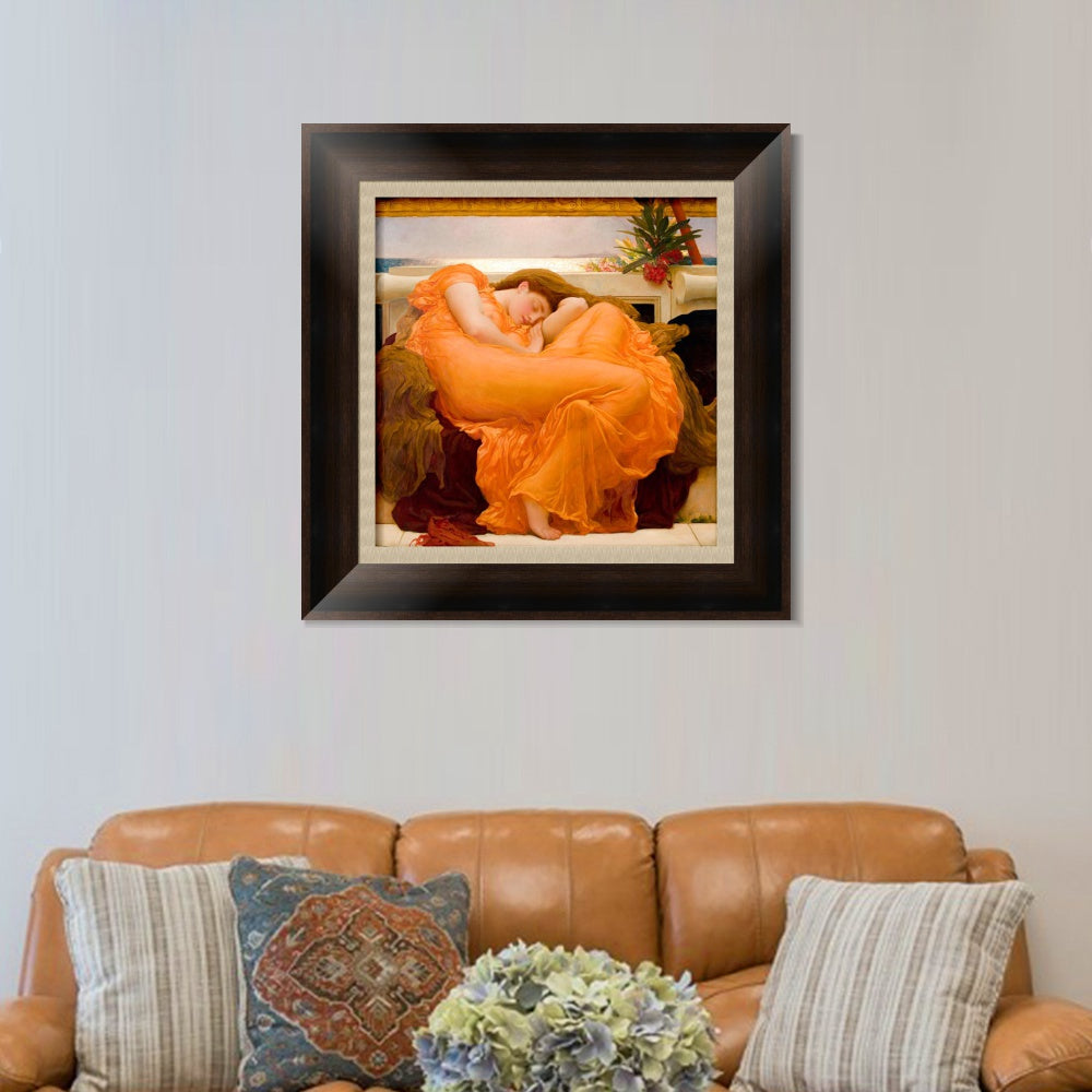 INVIN ART Framed Canvas Art Giclee Print Flaming June by Lord Frederick Leighton Wall Art