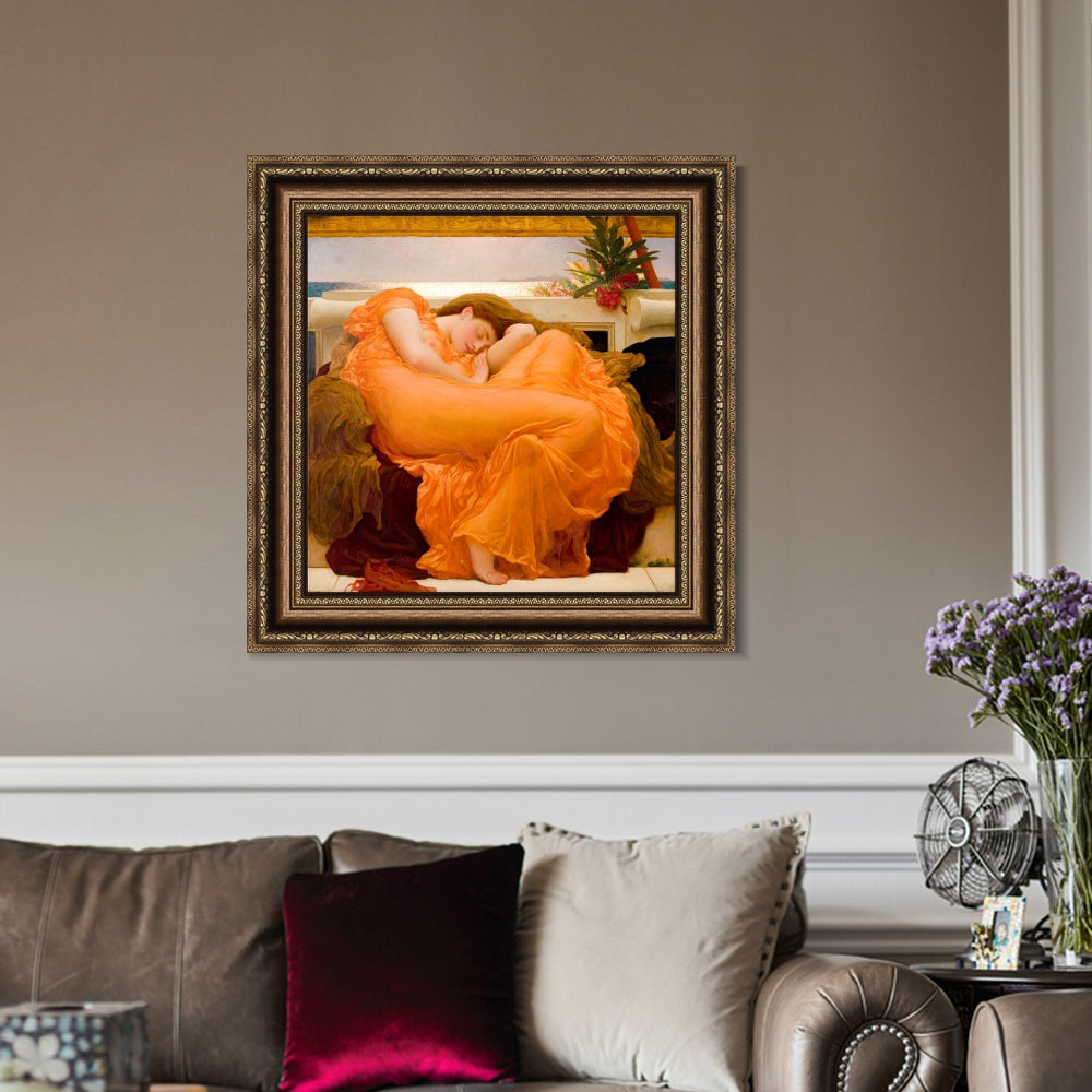 INVIN ART Framed Canvas Art Giclee Print Flaming June by Lord Frederick Leighton Wall Art