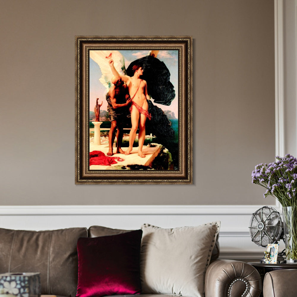 INVIN ART Framed Canvas Art Giclee Print Daedalus And Icarus by Lord Frederick Leighton Wall Art
