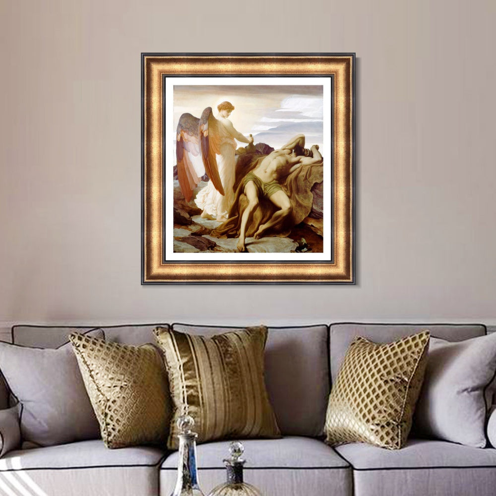 INVIN ART Framed Canvas Art Giclee Print Elijah in The Wilderness by Lord Frederick Leighton Wall Art