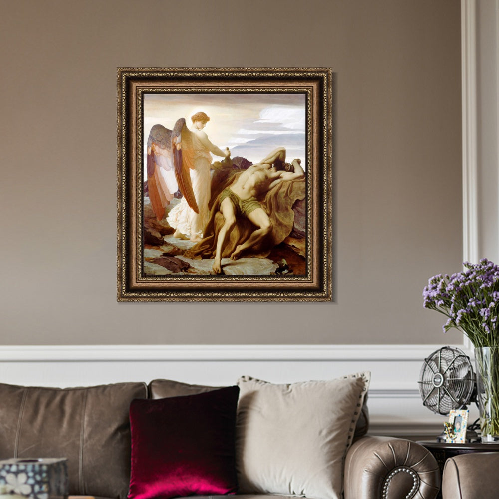 INVIN ART Framed Canvas Art Giclee Print Elijah in The Wilderness by Lord Frederick Leighton Wall Art