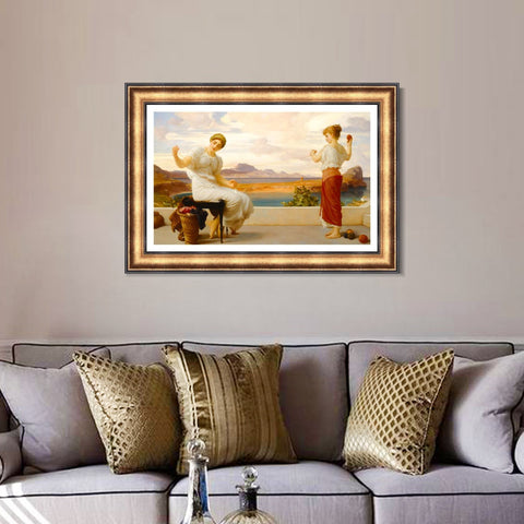 INVIN ART Framed Canvas Art Giclee Print Winding the Skein by Lord Frederick Leighton Wall Art Living Room Home Office Decorations